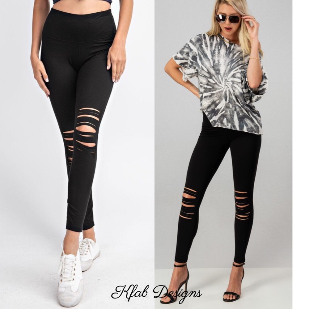 LAST 1! High Waist Laser Cut Black Soft Yoga Leggings! - Picture 7 of 12